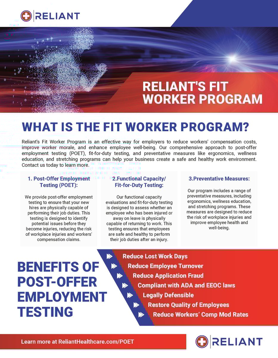 Reliant - Fit Worker Employer Testing Brochure